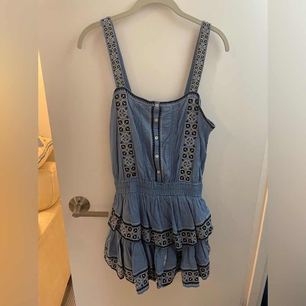 LoveShackFancy Blue Embroidered Mini Dress
